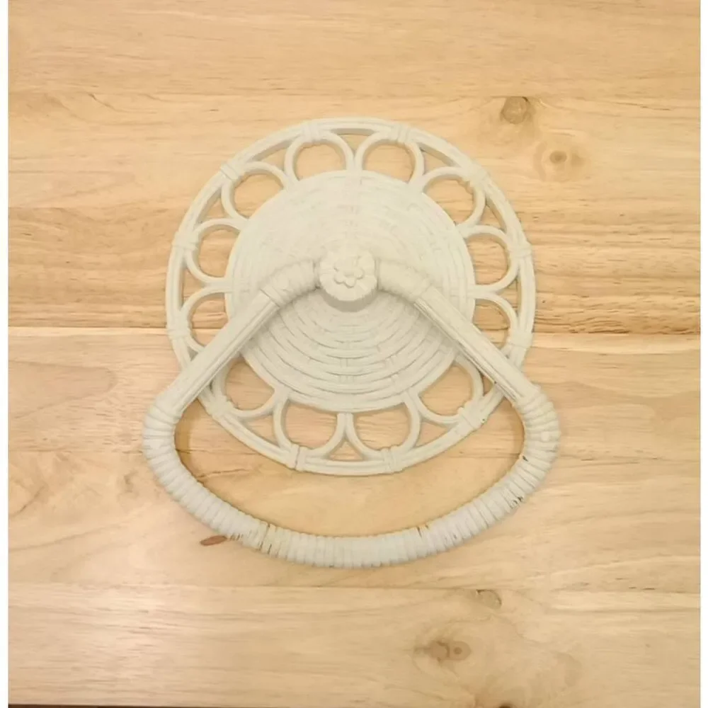 Vintage homeco interiors, wall hanging towel rack , plastic ,white faux wicker